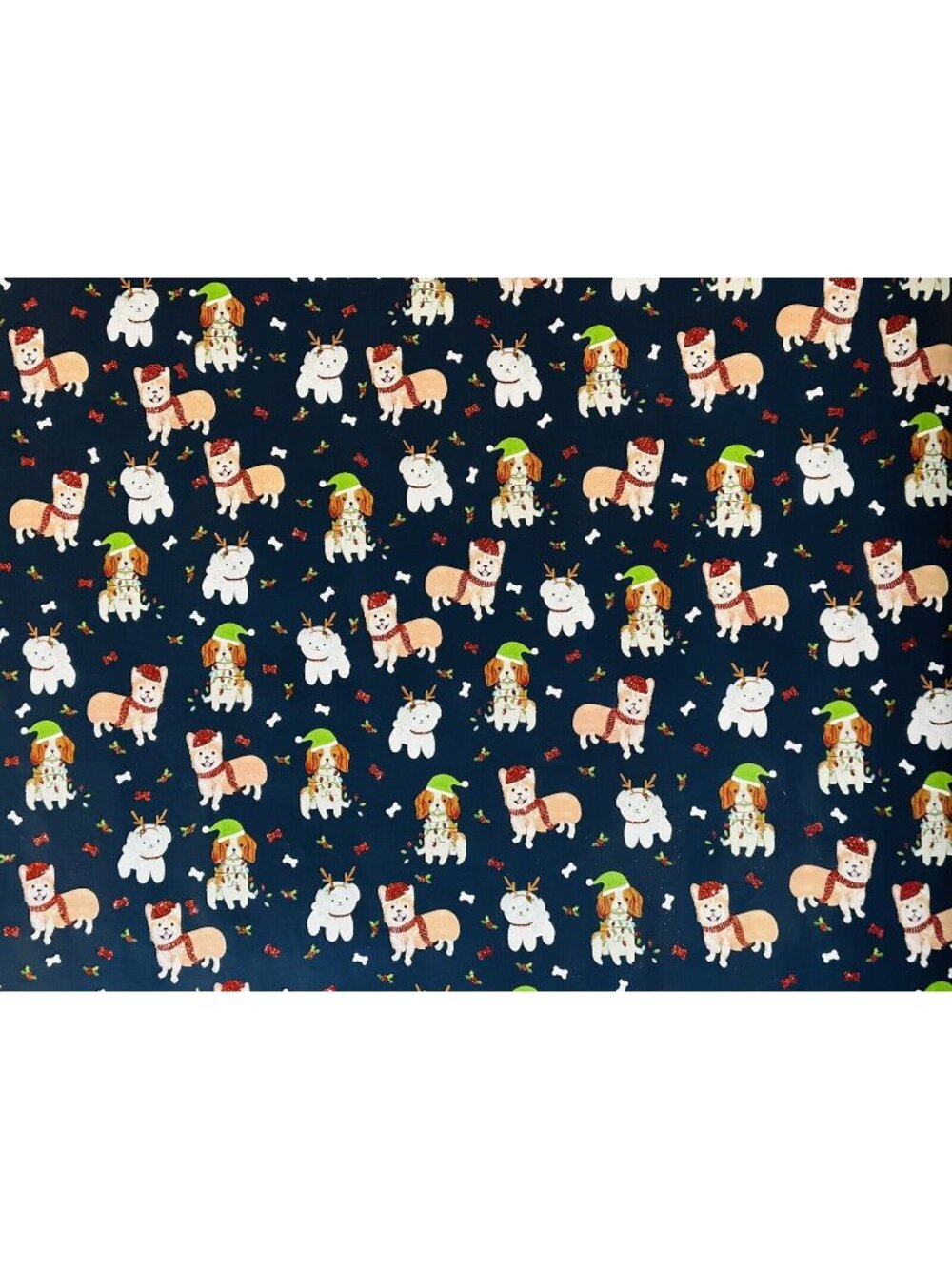 Heavyweight Glitter Christmas Gift Wrapping Roll Corgi Dogs Glitter 30”x10’ New